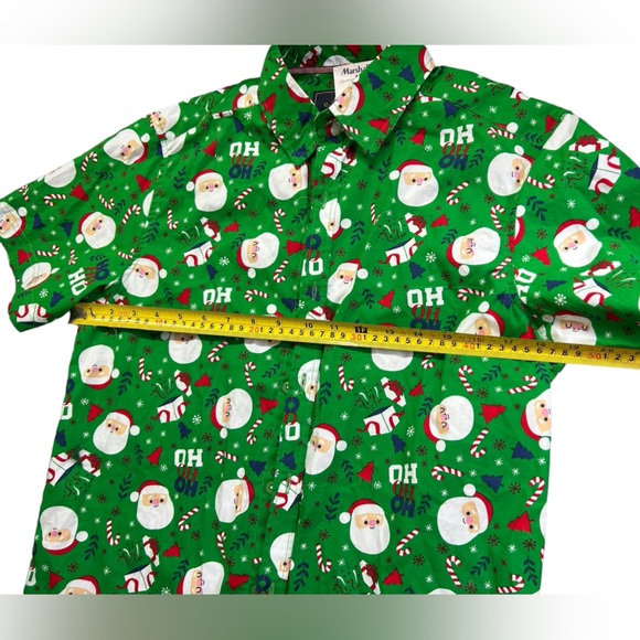RUGBY UNIVERSITY men’s ugly Christmas button up dress shirt Santa pattern NWT - Picture 4 of 7